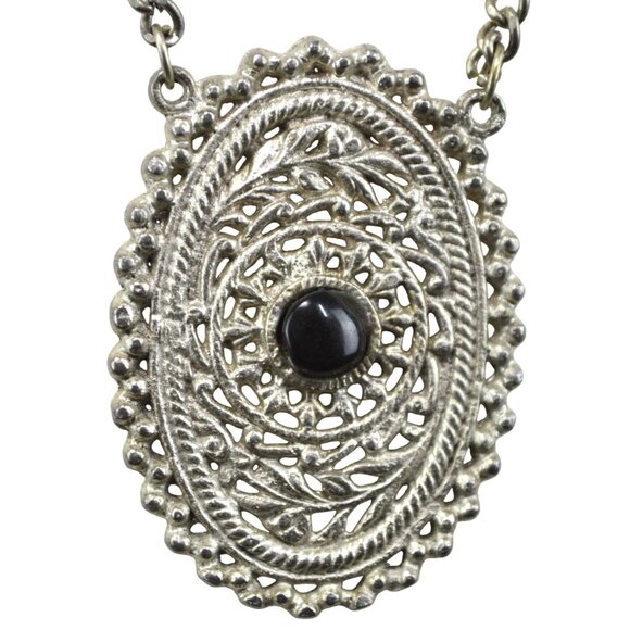 Long Necklace Large Oval Pendant Stone Heavy Metal Made in India - Picture 3 of 4